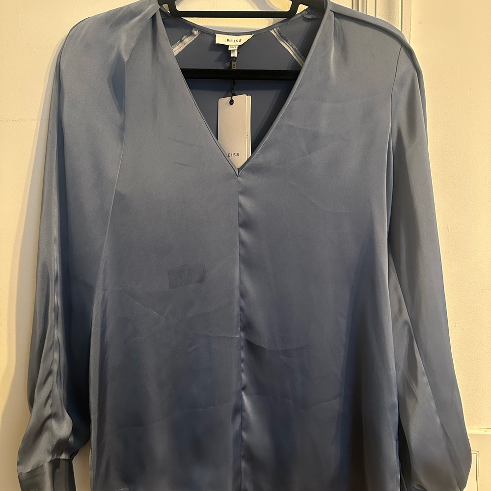 Reiss Light Blue Satin Blouse NWT